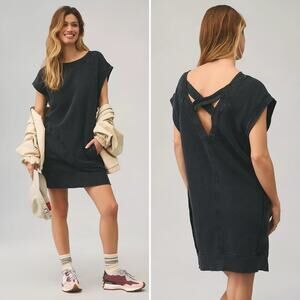 Daily Practice Anthropologie Lounge Boatneck Mini Dress Washed Black Sleeveless